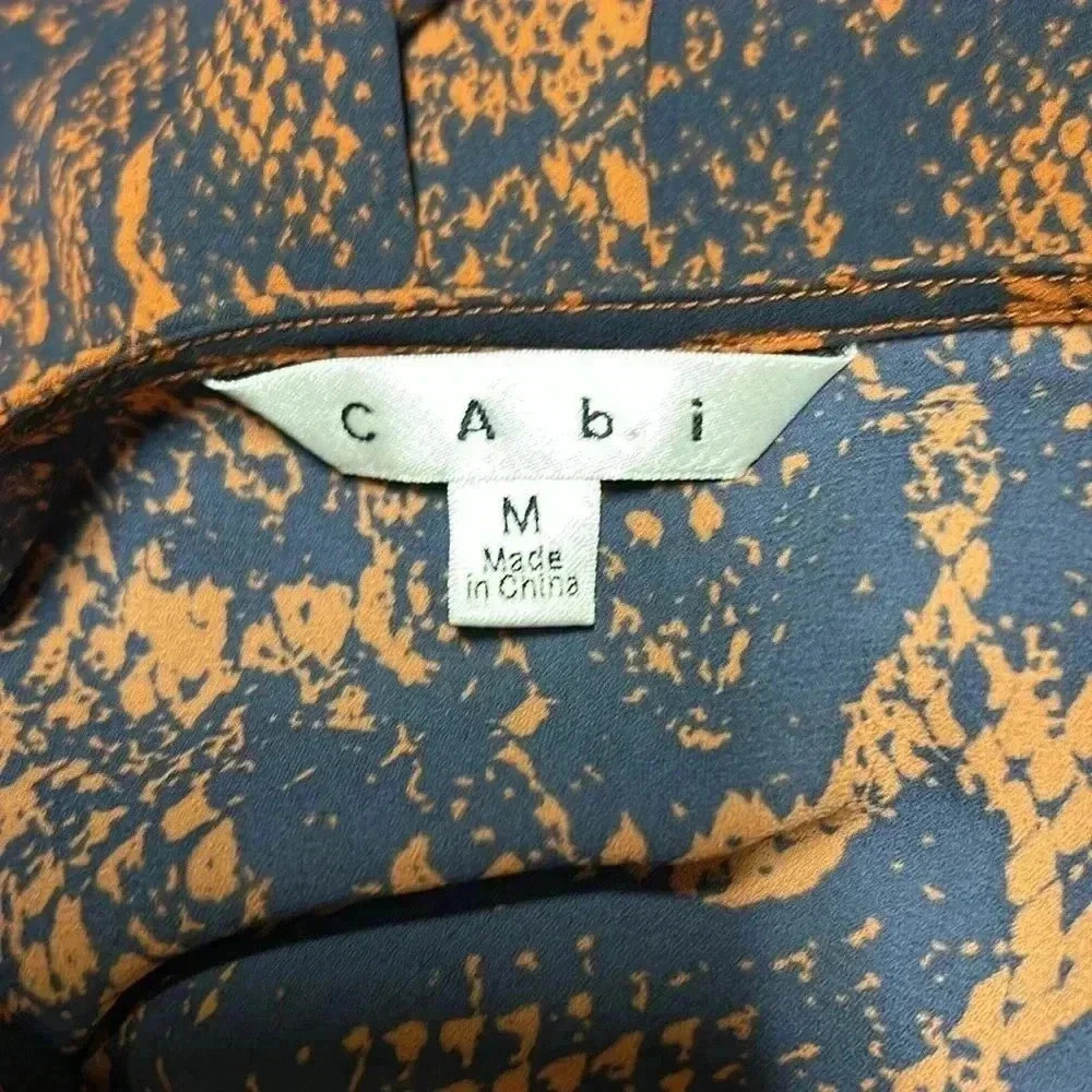 Cabi Python Print Border Wrap Blouse Navy Rust Ol… - image 4